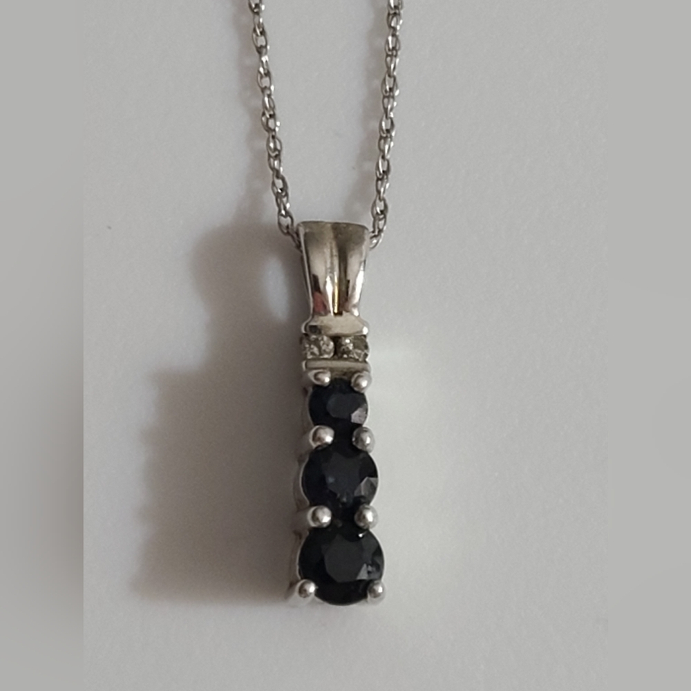 10k sapphire diamond white gold necklace pendant 18" XL blue sapphire euc